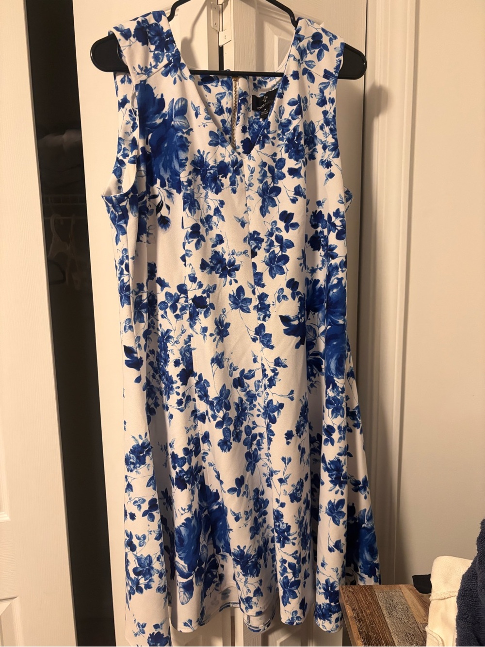 Ronni Nicole White Midi Dress with Blue Floral Print